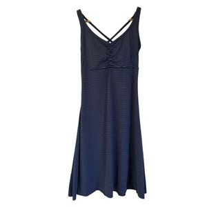 Prana‎ Dress Women's Blue Striped Sleeveless Criss Cross Back Midi - Small